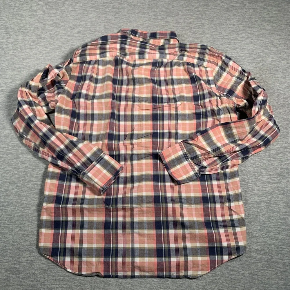 J Crew Shirt Mens Medium Pink Navy Plaid Summer Button‎ Down Long Sleeve Cotton